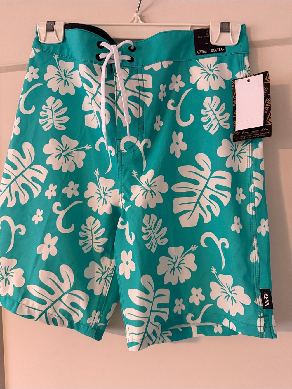 Vans Teal & White Floral Swim Board Shorts